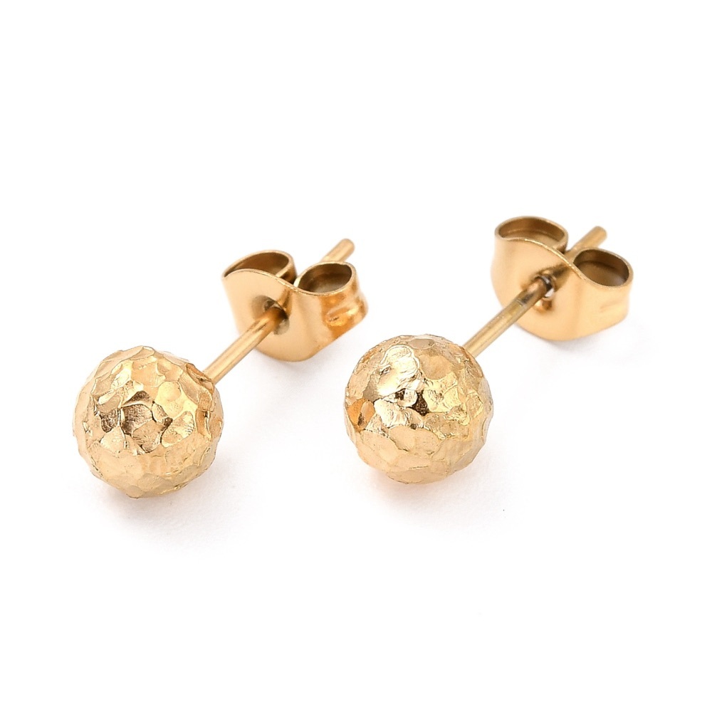 Stainless Steel Textured Round Stud Earrings